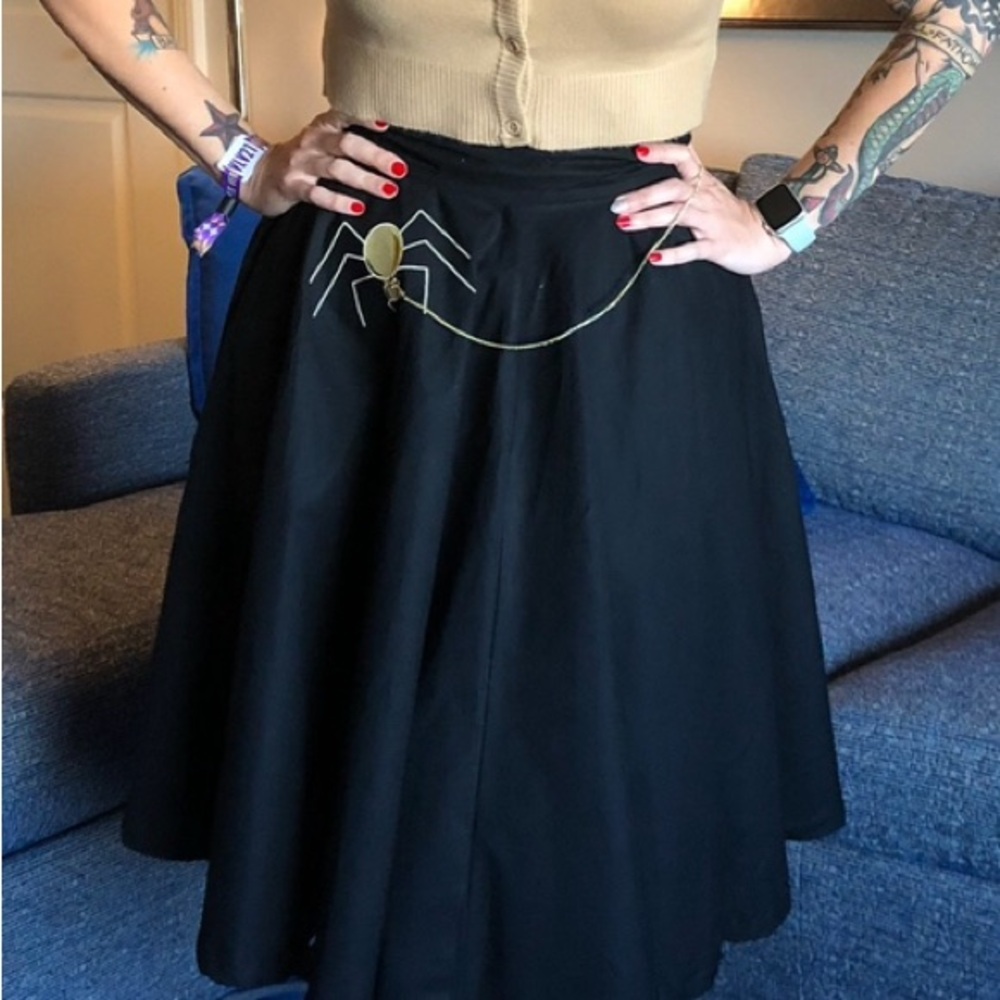 Denialle Von Fitch Circle Skirt with Spider Embroidery and Rhinestone Chain